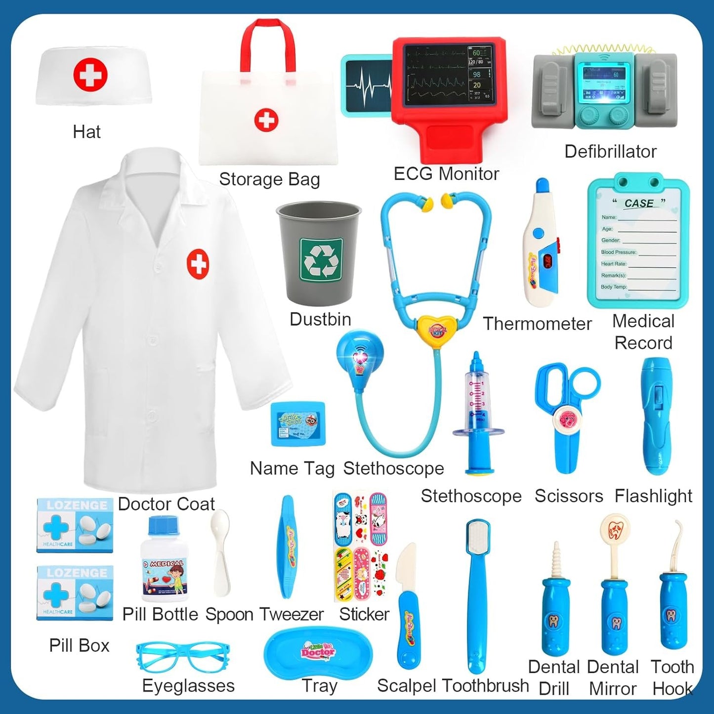 Doctor Kit Kids Toys for 3 Year Old Girl Boy 28 PCS Dentist Kit Pretend Play Doctor Costume Cart Set Dress Up Medical Kit Role Play for 3 4 5 Year Old Girls Toddler Christmas Birthday Gifts