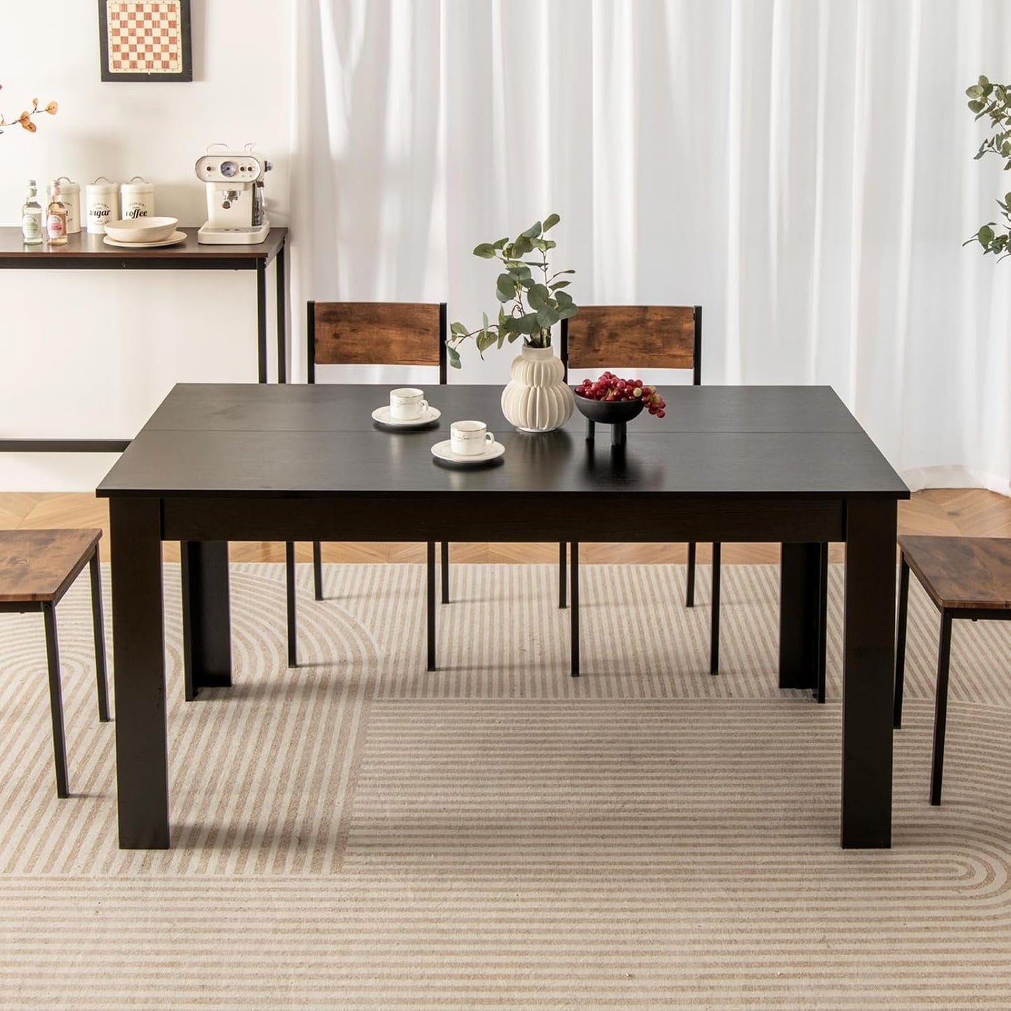 Giantex Dining Table for 6-8, Wood Rectangular Table, 63" L x 31.5" W x 30" H Large Farmhouse Center Table, Home Furniture Kitchen Table, Modern Dining Room Table, Supporting for 330LBS, Black