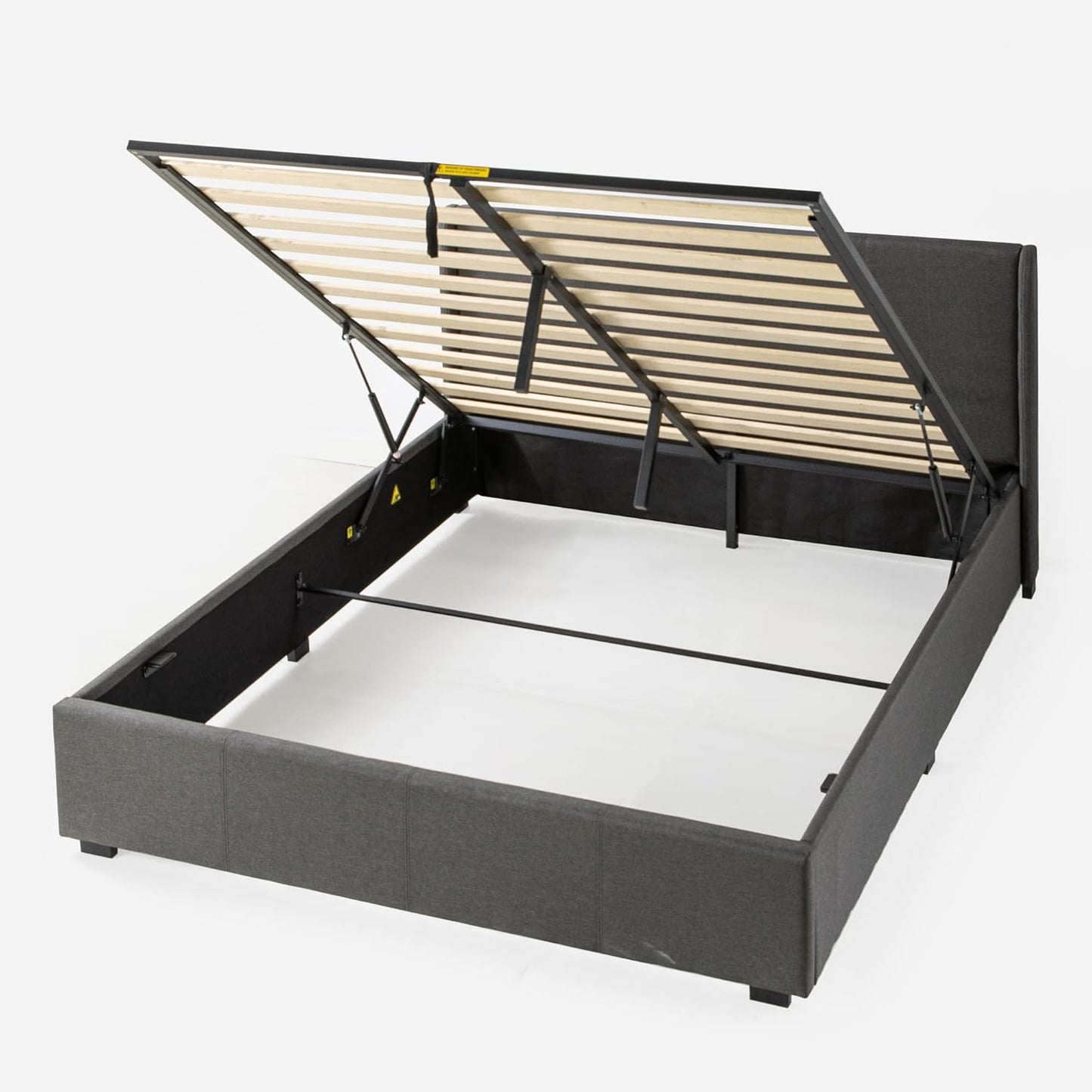 Double Bed Frame, Zinus Fabric Upholstered Bed Base with Gas Lift Storage, Dark Grey, Bedroom Furniture