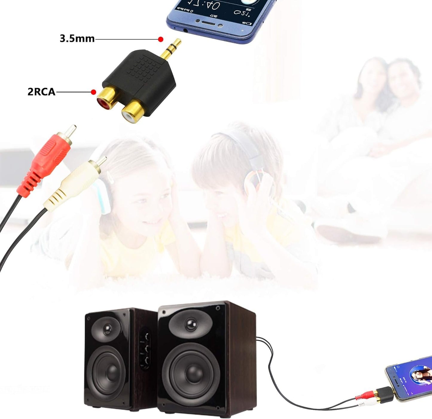 CERRXIAN LEMENG (2-Pack) Gold Plated 3.5mm Stereo to 2-RCA Male to Female Audio Splitter, Dual RCA Jack Adapter