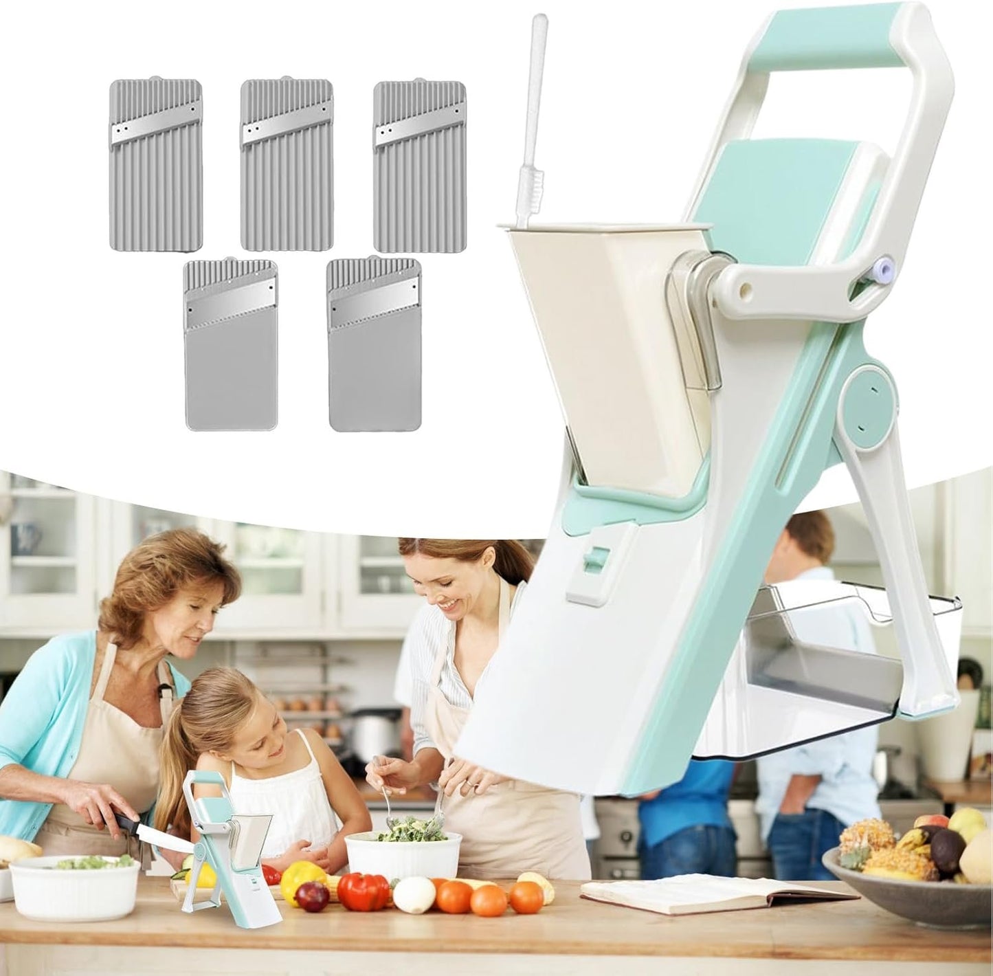 Cucumber Slicer,Food Slicer and Grater - 5-in-1 Adjustable Kitchen Tools for Home Cutting Slicing Cooking Shredding Vegetable Fruit Salad Prep