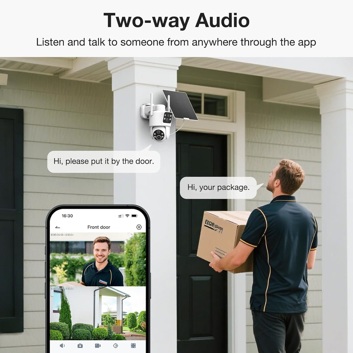Dual Lens Solar Security Cameras Wireless Outdoor, 2K Full HD Video, 360° View Pan/Tilt Home Security Camera with Color Night Vision, Easy to Install, PIR Alarm, 2.4GHz WiFi