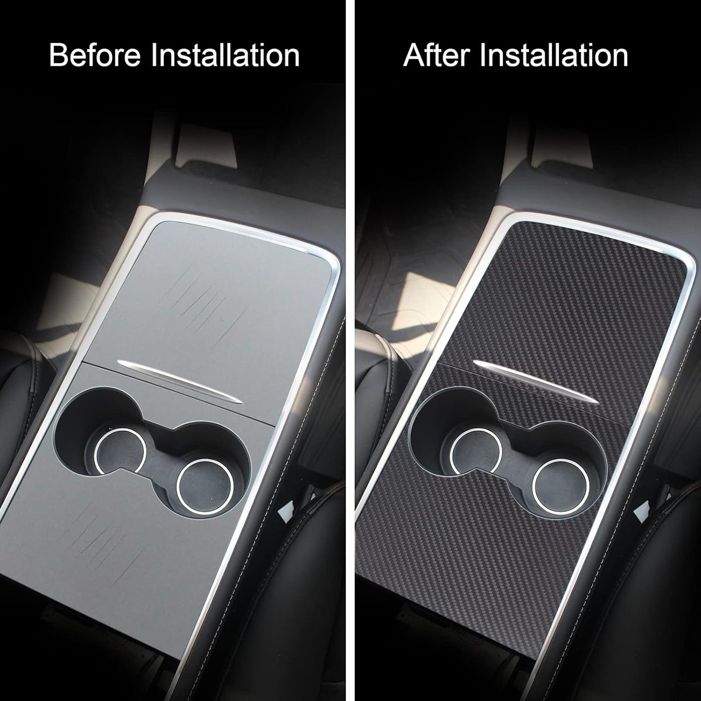 Farmogo Center Console Wrap Kit Carbon Fiber Console Cover Interior Decoration Wrap Kit Compatible with Tesla 2021-2025 Model Y & 2021-2023 Model 3 Tesla Accessories (Matte Carbon Fiber)