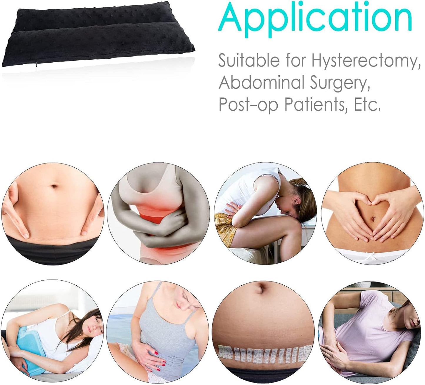 Hysterectomy Pillow Abdominal Post Surgery Pillows with Pocket Comfort for Ice Heat Packs Tummy Tuck Belly Incision Recovery Seatbelt Gifts Women Patients Minky Dot Black