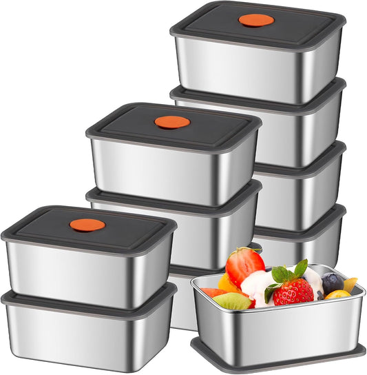 10 Pcs 304 Stainless Steel Food Containers with Lids 20 oz Airtight Bento Lunch Box, Metal Marinating Snack Containers Food Storage Containers Box for Lunch, Leftovers, Dishwasher & Freezer Safe