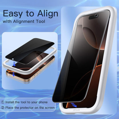 JETech Privacy Screen Protector for iPhone 16 Pro Max 6.9-Inch with Camera Lens Protector, Anti-Spy Tempered Glass Film, Easy Installation Tool, 2-Pack Each