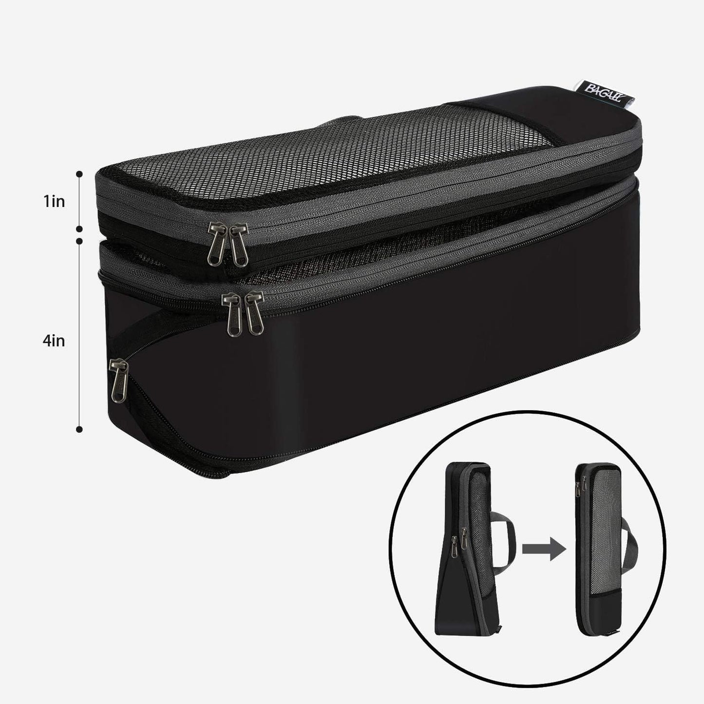 BAGAIL 4 Set/6 Set Compression Packing Cubes Travel Accessories Expandable Packing Organizers (Black Mesh, 6 Set)