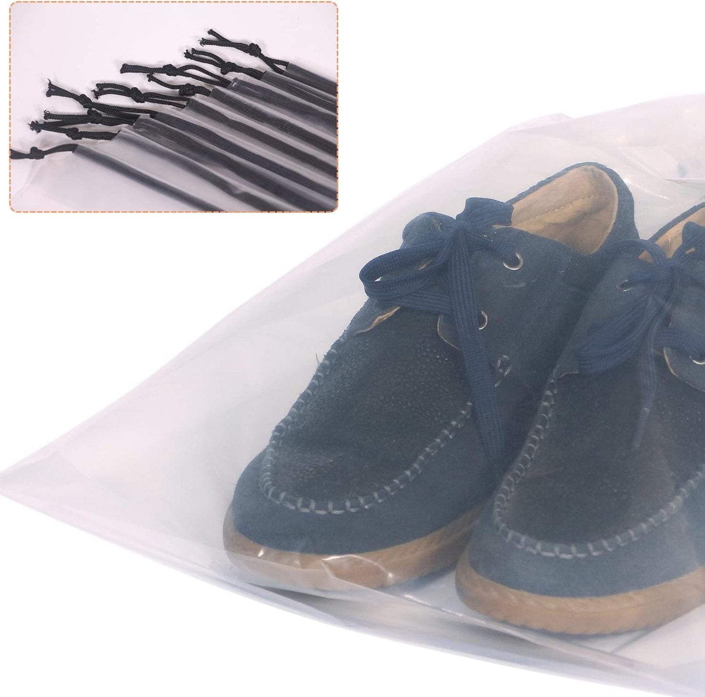Set of 12 Transparent Shoe Bags for Travel Large Clear Shoes Storage Organizers Pouch with Rope for Men and Women, Clear 12PVC