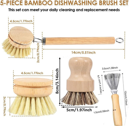 5 pcs Kitchen Brush Set| Valuable Cleaning Tool Kit| Plastic-Free & Eco-Friendly Products| Gift for Women Mom