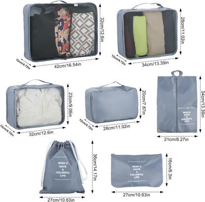 Set of 7 Packing Cubes - Suitcase Organizer - Suitcase Organizer - Waterproof Travel Bags, Luggage Organization System for Suitcases and Backpacks Ideal for Holidays and Travel (Grey)