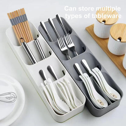 2 Pack Compact Small Cutlery Tray Organiser, Utensil Holder for Drawers, Kitchen Silverware Drawer Organizer Divider for Spoons Forks & Short Knives, White & Grey