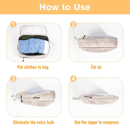 Space-Saving Suitcase Organizer Travel Organizer Suitcase Compression Travel Useful Accessories Waterproof Travel Bags for Underwear Footwear Clothes Fabric, Beige, 3 Pieces