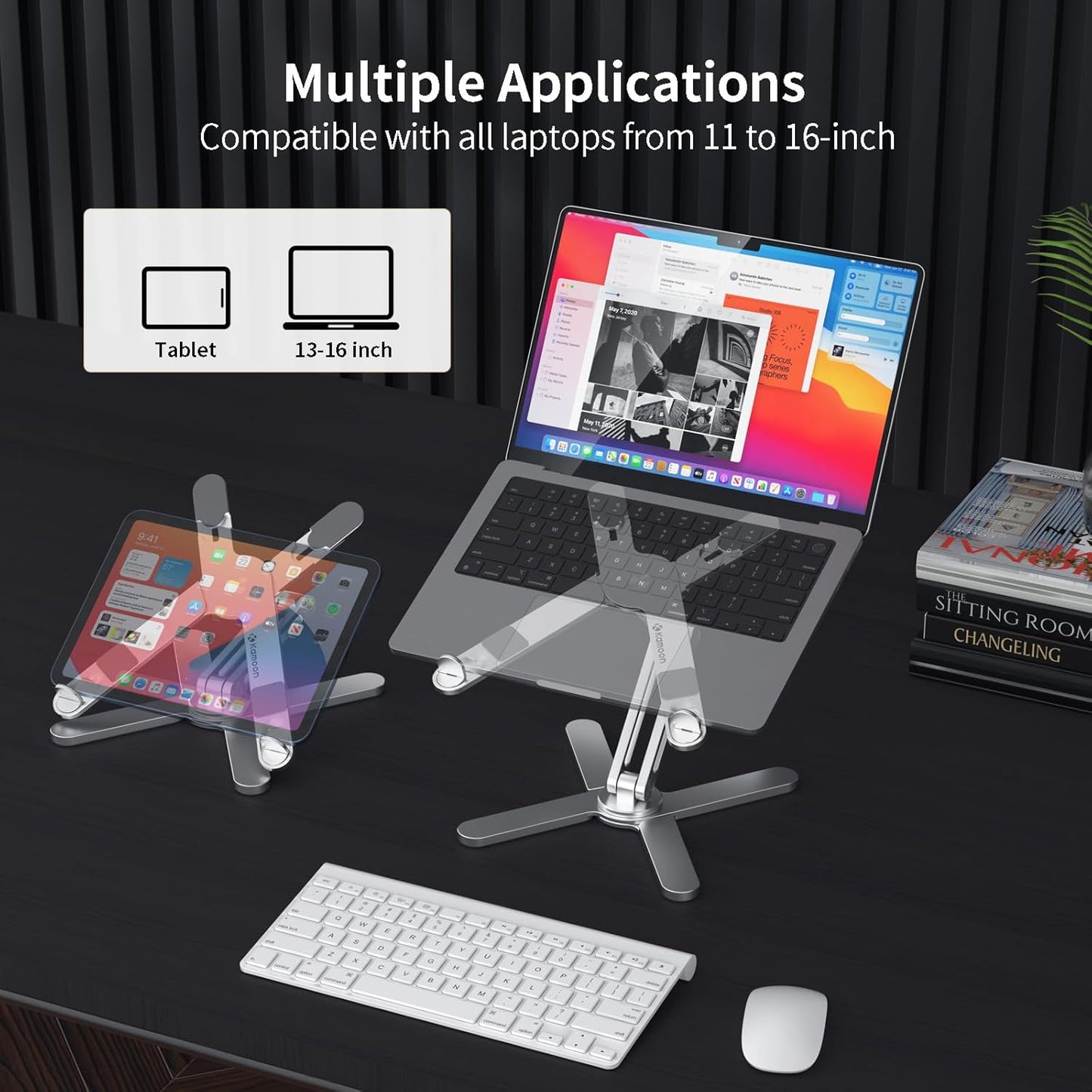 Laptop Stand Kamoon Portable Adjustable Tablet Computer Stand Aluminum Alloy Folding Laptop Stand Compatible MacBook Air Pro, HP More 10-15.6" Laptops & Tablet (Silver-03)