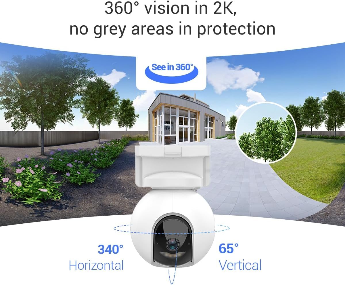 EZVIZ 2K Outdoor Security Camera Wireless, Solar Security Camera, 360 PT WiFi Camera, 210 Days Battery Life, 15M Color Night Vision, 2-Way Talk, AI Human Detection, Waterproof (CB8 3MP)