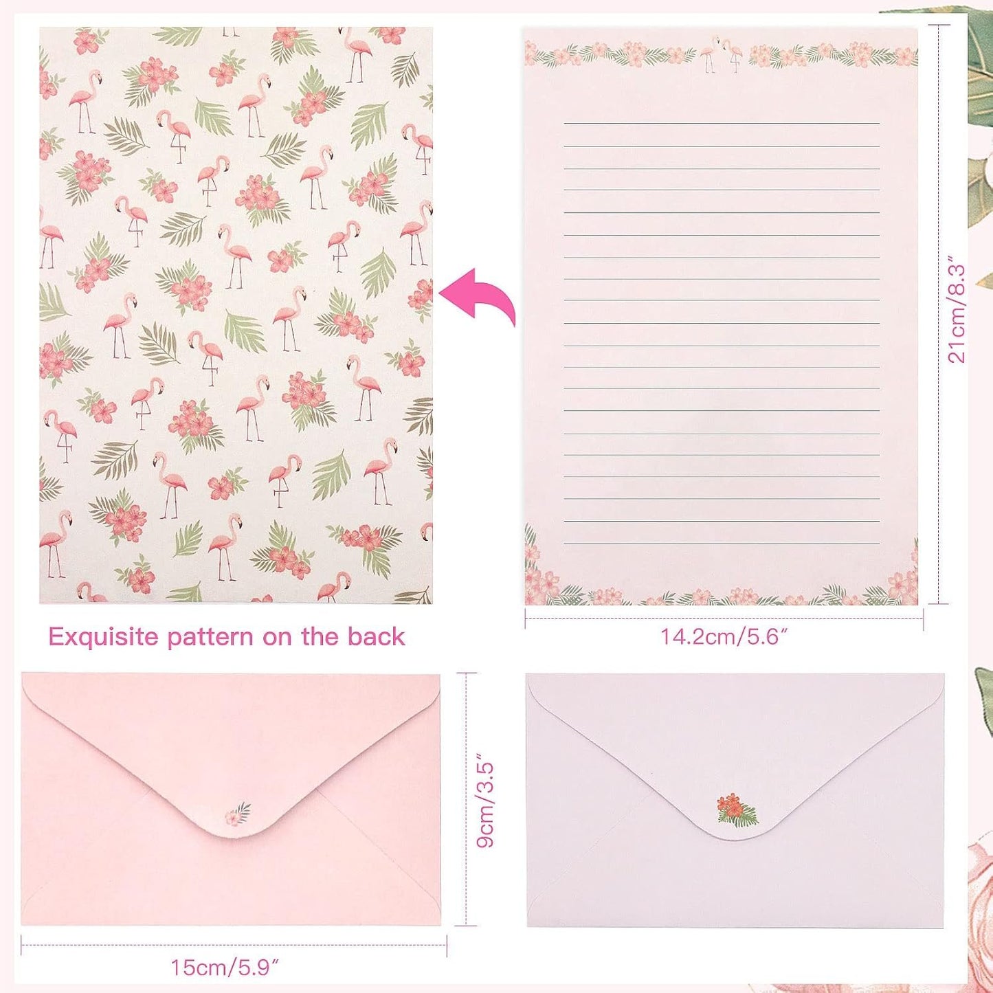 KSIWRE Stationary Paper and Envelopes Set, 36 PCS Lined Stationary Writing Paper with 18 PCS Matching Envelopes, Fresh Floral Style Letter Writing Paper for Invitations Gifts Holiday Wishes (KS-0012)