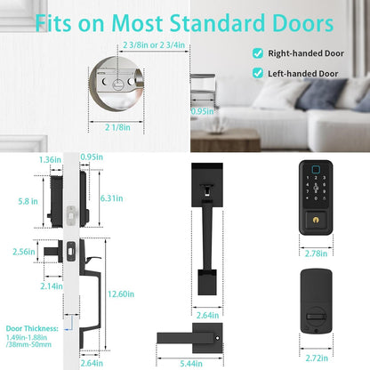 WiFi Front Door Lock Set, Hunnay Keyless Entry Door Lock with Handle, Smart Door Lock with Fingerprint & Digital Keypad, Smart Locks for Entry Door, Bluetooth Enabled with Alexa Voice Control, Black