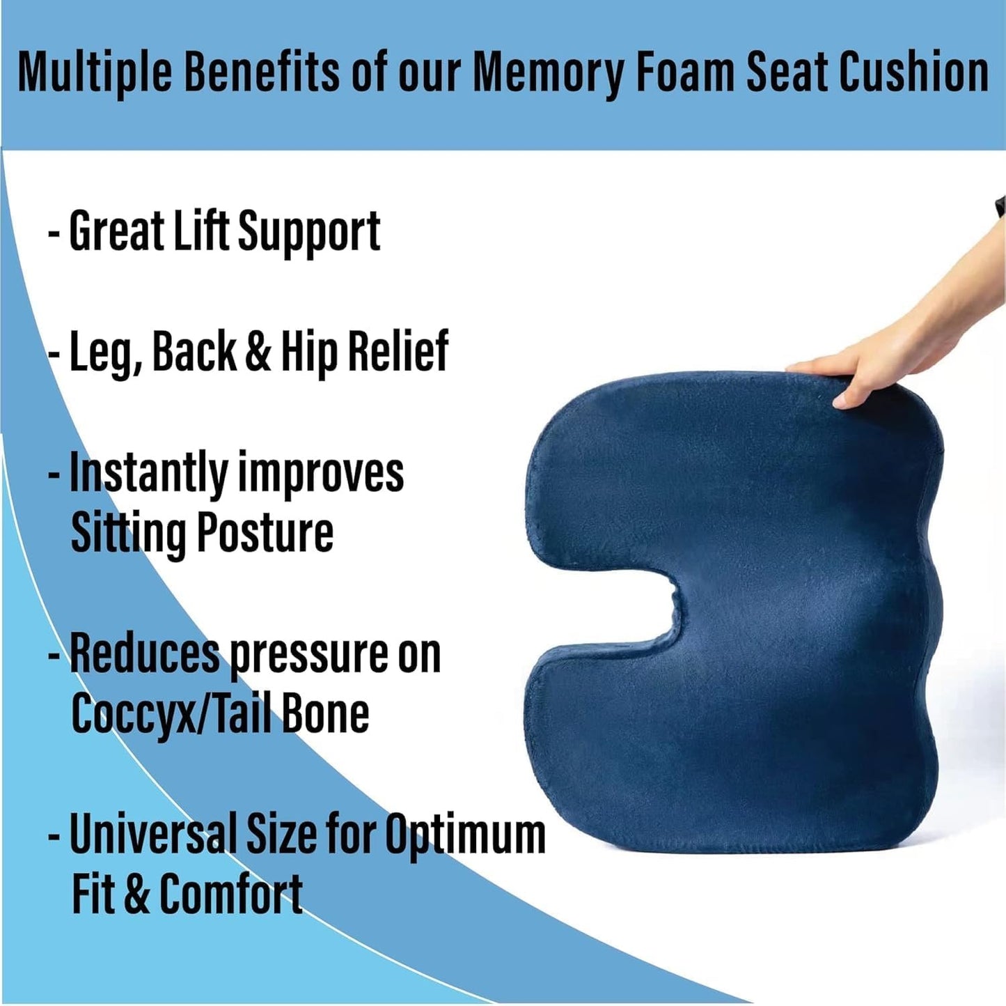 Comfort Mantra Memory Foam Seat Cushion for Car & Office – Ergonomic Tailbone Pillow for Lower Back Pain Relief – Coccyx Support Chair Pad for Long Trips, Trucks, Travel & Desk Chairs