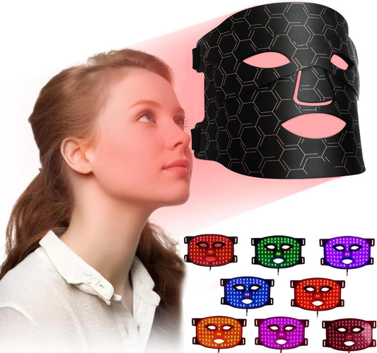 Red Light Therapy Mask for at Home Face Masks Skincare, Portable Skin Tightening Beauty Toning Device, 7 Colours LED Mask Mode Adjustment - Rejuvenation, Face Toning Firming for Women (Black