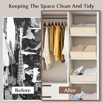 Closet Organizers and Storage Bins - 8 Pack Collapsible Divided Trapezoidal Cube Storage Bins Baskets with Orange Handle for Organizing Clothes Blankets, Toys, Books, Towels(Beige)