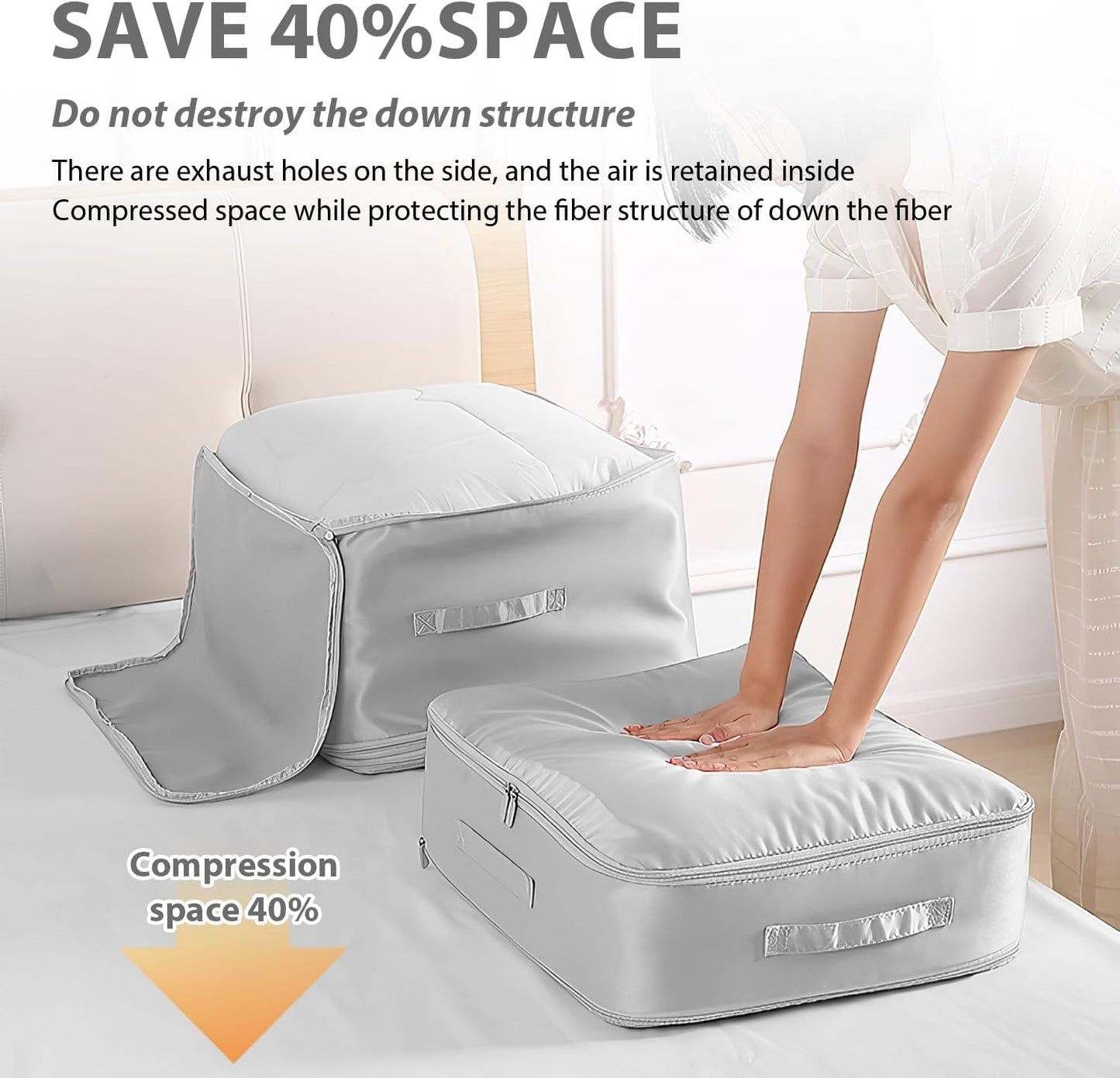 Ultra Space Saving Compression Organizer, Suitcase Packing Cubes, Compression Packing Cubes, Expandable Packing Organizers (XL, Grey)