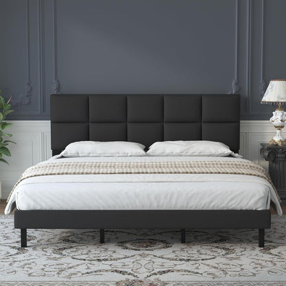 Natulliy Upholstered Platforms Twin Bed Frames with Headboard，Underbed Storage Heavy Duty Steel Slat Support Black Twin Bed Frames