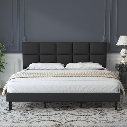 Natulliy Upholstered Platforms Twin Bed Frames with Headboard，Underbed Storage Heavy Duty Steel Slat Support Black Twin Bed Frames