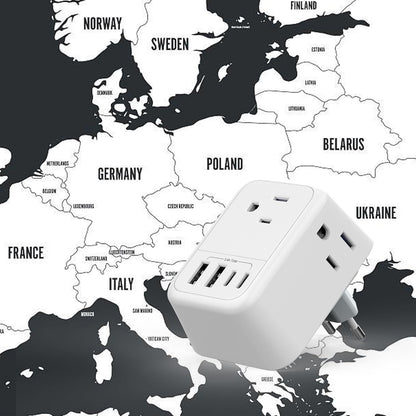 VYLEE Travel Plug Adapter with 4 AC Outlets and 4 USB Ports - European and International Power Adapter, Type C Plug Adapter Travel Essentials to Most Europe EU Spain Italy France Germany [1 Pack]