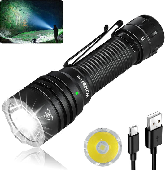 Wurkkos TS23 Rechargeable Tactical Flashlight High 5000 Lumens Super Bright, 482M Long Range Flashlight, High RCI Led Flashlight, IP68 Waterproof for Camping Hiking Emergency(6000K)