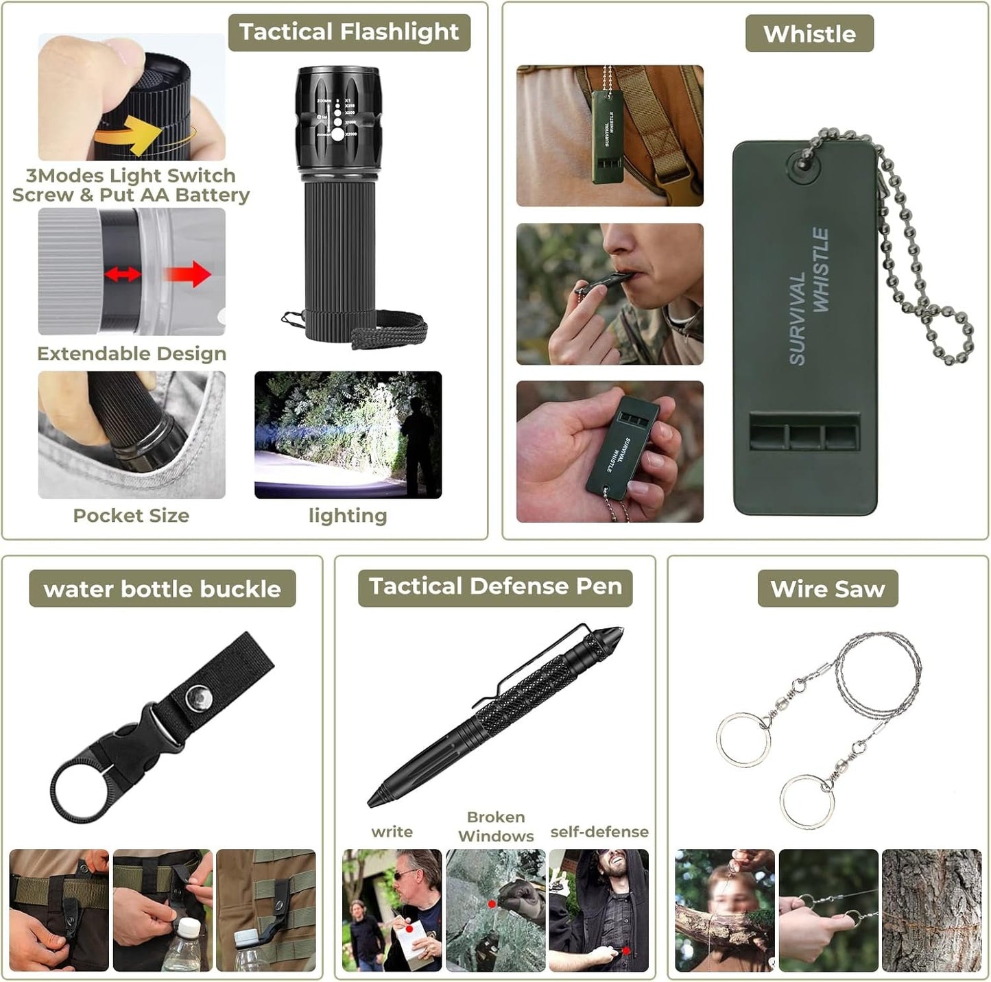 Tacsnake Multi-Purpose Emergency Survival Kit, Multi-Tools Survival Gear and Equipment with Molle Pouch, Gifts for Dad Men Camping Hiking Outdoor Emergency