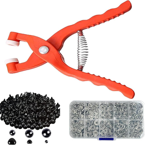 Agamino Safety Eye Tool, Safety Eye Snapper Tool for Crocheting, Safety Eye Pliers Auxiliary Tool with 264PCS Plastic Safety Eyes & 150 Sets Metal Snaps Buttons Kits for Crochet, Stuffed, DIY Craft