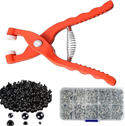 Agamino Safety Eye Tool, Safety Eye Snapper Tool for Crocheting, Safety Eye Pliers Auxiliary Tool with 264PCS Plastic Safety Eyes & 150 Sets Metal Snaps Buttons Kits for Crochet, Stuffed, DIY Craft