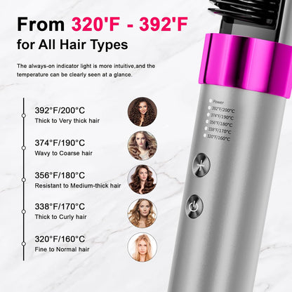 Hair Straightener Brush Negative Ionic,Lightweight Straightening Hot Comb Curler 5 Temps Settings 320°F to 392°F 20s Fast Heating,Professional Styling Tools for Silky Smooth, Frizz-Free Hair