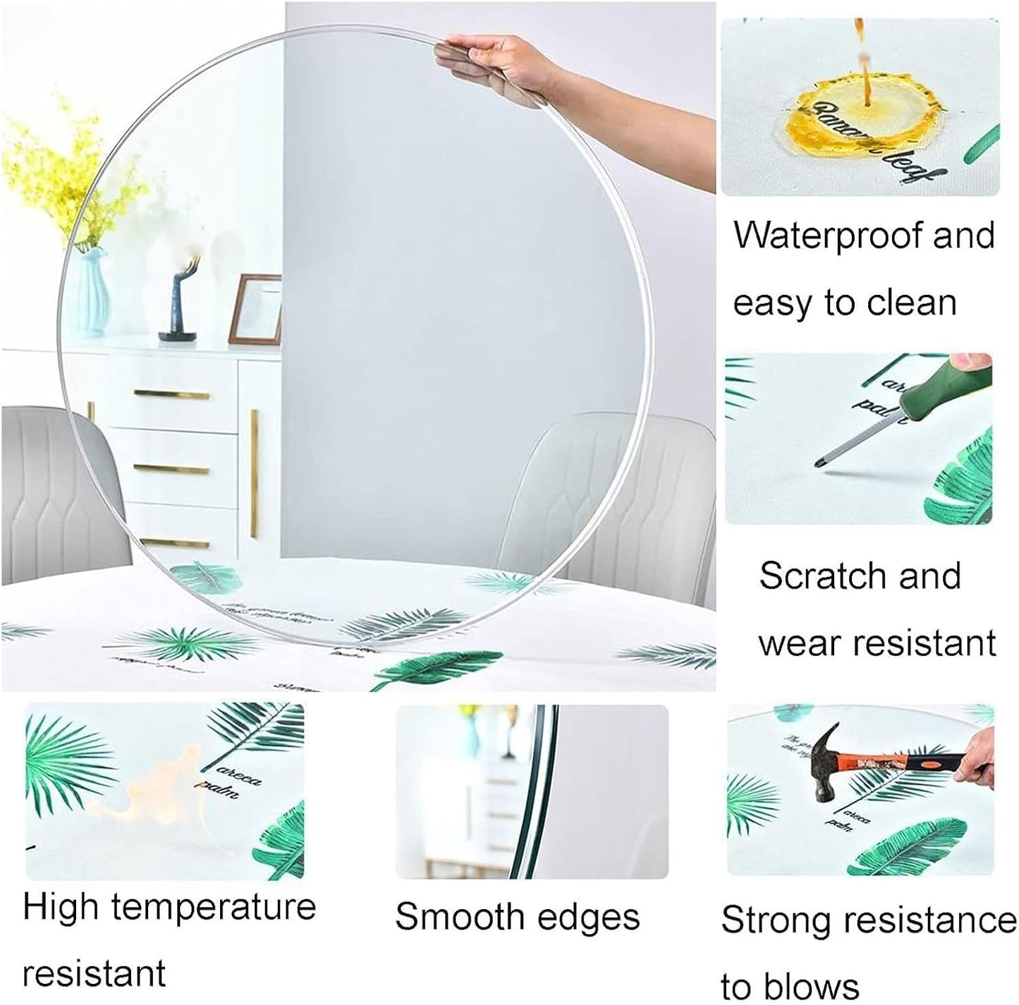 YUEKOPOU piano del tavolo da pranzo in vetro temperato.pian Round Tempered Glass Table Top Clear Glass Surface for Dining and Coffee Tables(85CM(34INCH))