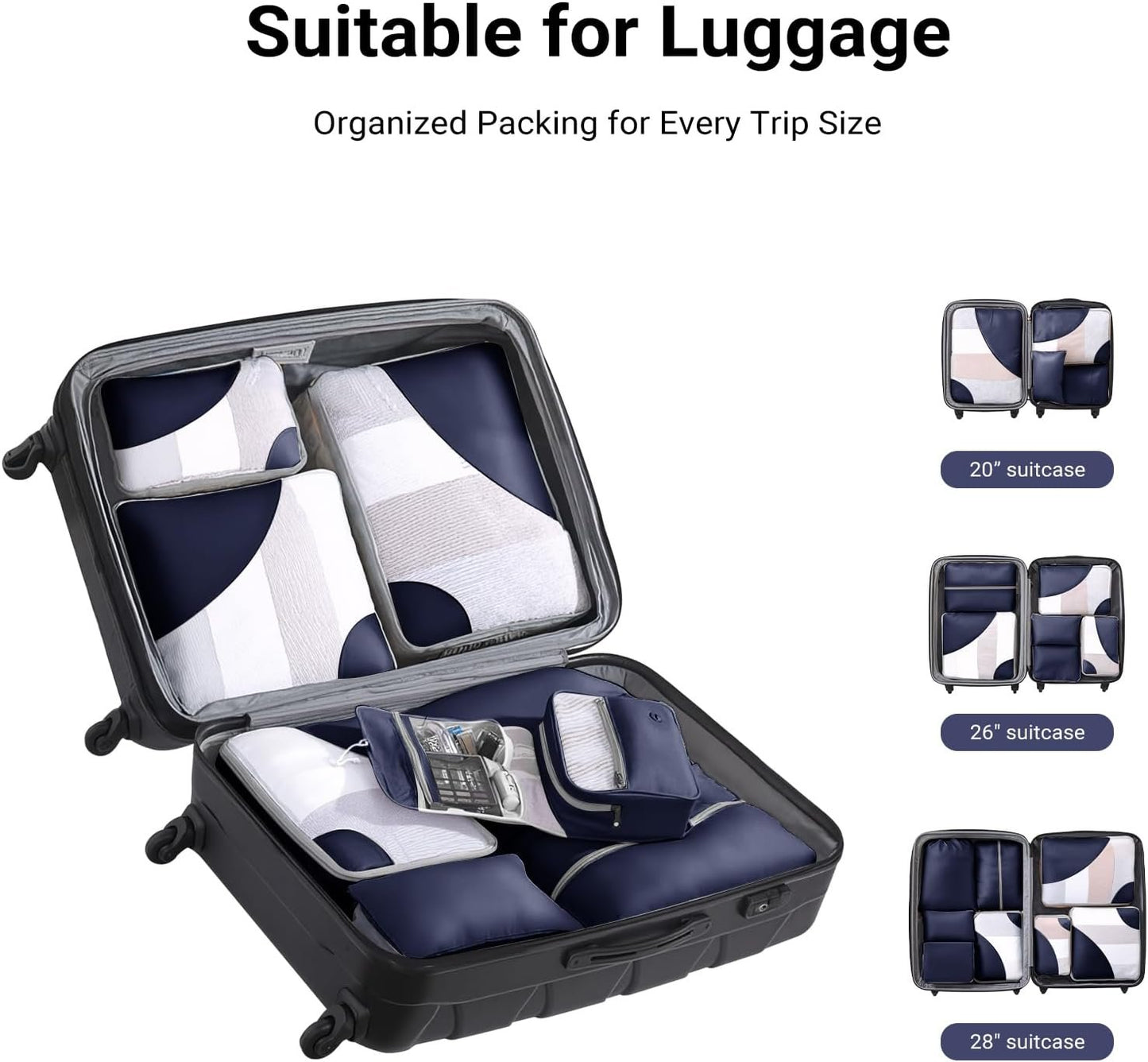 TOP G 9-Piece Packing Cubes Set for Travel â€“ 4 Sizes (XL, L, M, S) Luggage Organizer Bags with Passport Holder for Carry-On Suitcases and Travel Accessories Navy