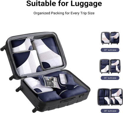 TOP G 9-Piece Packing Cubes Set for Travel â€“ 4 Sizes (XL, L, M, S) Luggage Organizer Bags with Passport Holder for Carry-On Suitcases and Travel Accessories Navy