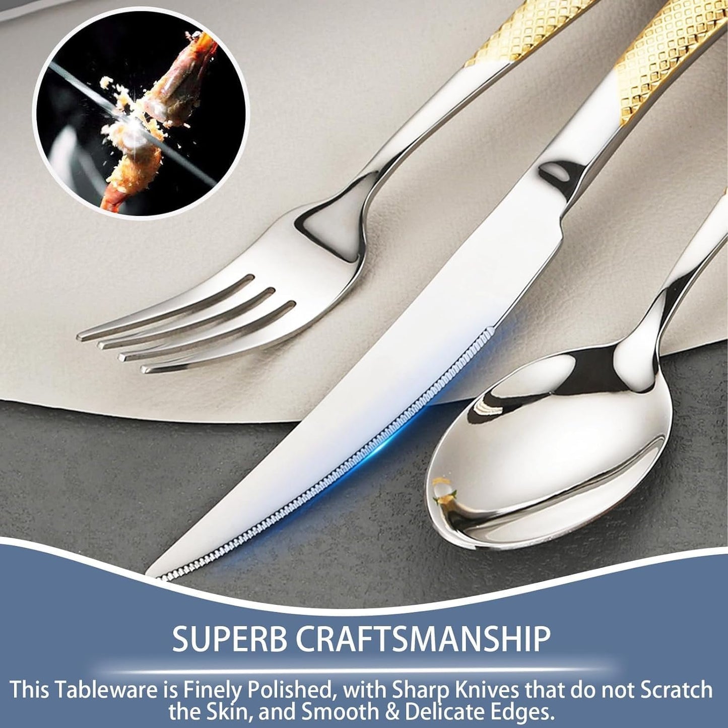 Gold Silverware Set, 24 Pieces Flatware Set with Silverware Holder, Stainless Steel Knives and Forks and Spoons Cutlery Set for 6, Kitchen Utensil Tableware Set with Antiskid Handle (Golden & Silver)