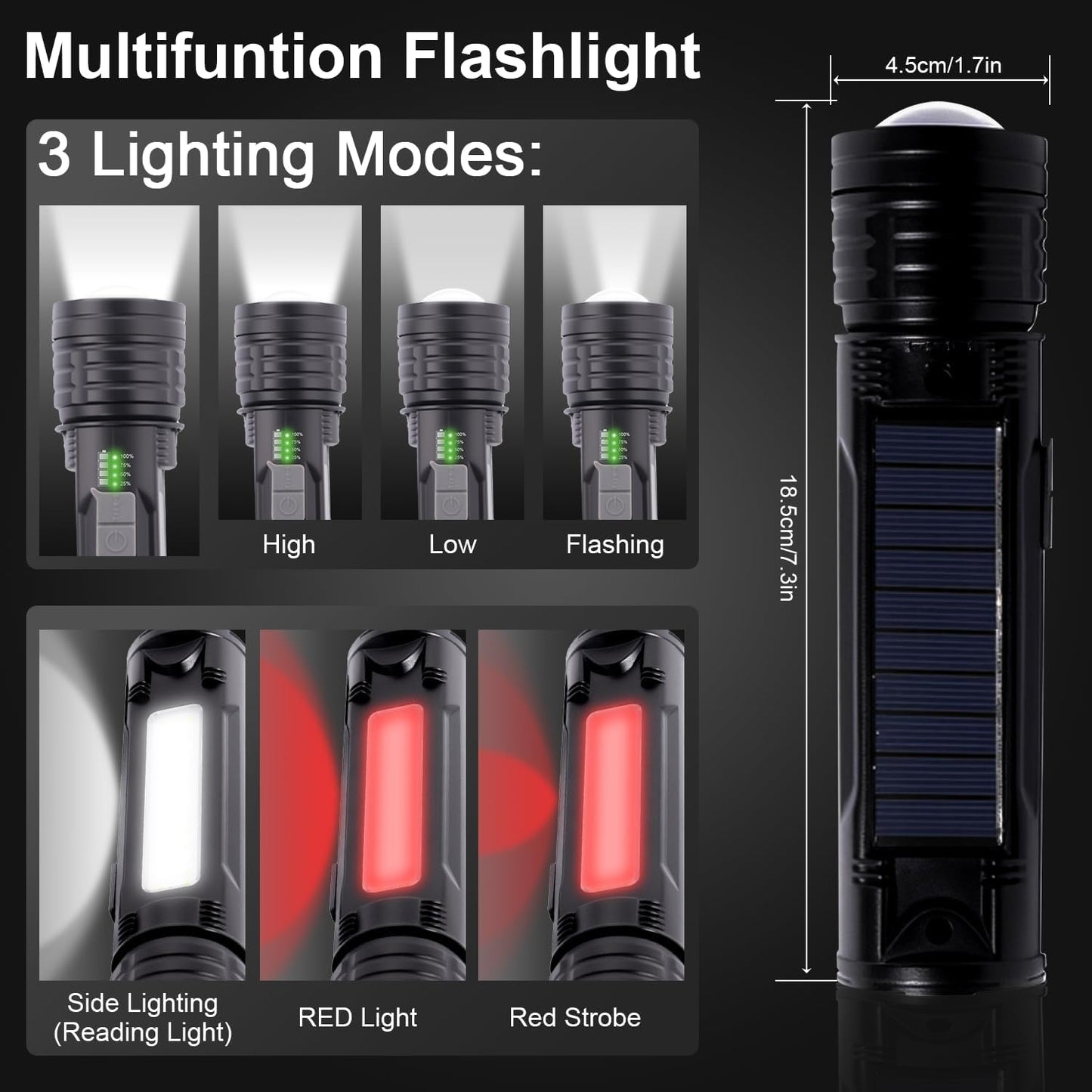 Flashlight Rechargeable, 5 Modes LED Torch Light 500000 High Lumen Super Bright, Zoomable, Water-Resistant, Tactical Flashlights for Camping, Hiking, Emergencies, Dog Walking Outdoor Indoor