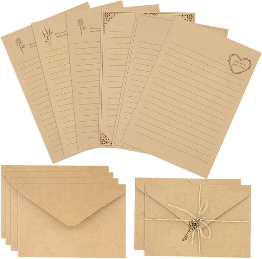 KSIWRE 72 PCS Vintage Stationery Set,24 Stationery Writing Papers with 12 Matching Envelopes,Old Looking Stationary Kit for Writing Letters and Invitations