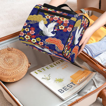 Crane Heron Japanese Pattern Travel Toiletry Bag for Men and Women Large Hanging Toiletry Organizer Waterproof Hygiene Bag with Metal Hook, Crane Heron Japanese Pattern, 10.2 x 6.5 x 9.2 inches