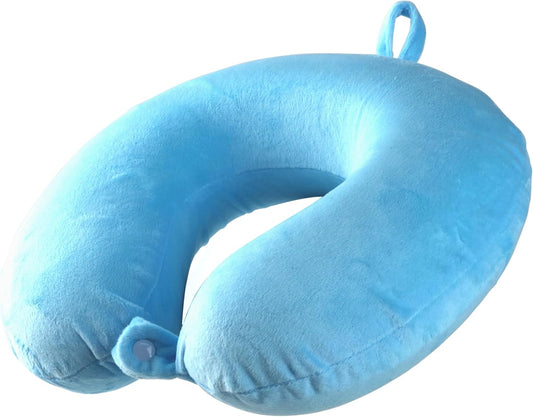 Laser Comfort Memory Foam Neck Pillow – Blue, Eco-Friendly, Hypoallergenic with Washable Cover, Ideal for Travel, Flights, Road Trips