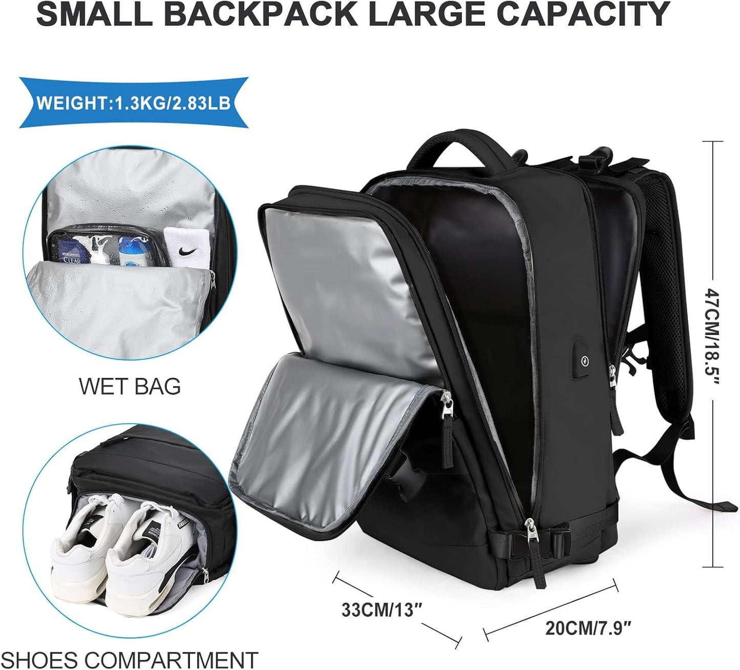SZLX Ryanair Cabin Bags 40x20x25 Underseat Carry On Bag Easyjet Cabin Bag 45x36x20 Backpack Waterproof Women Travel Backpack Cabin Size Laptop College Rucksack for Men Hand Luggage Bag with Wet Pocket