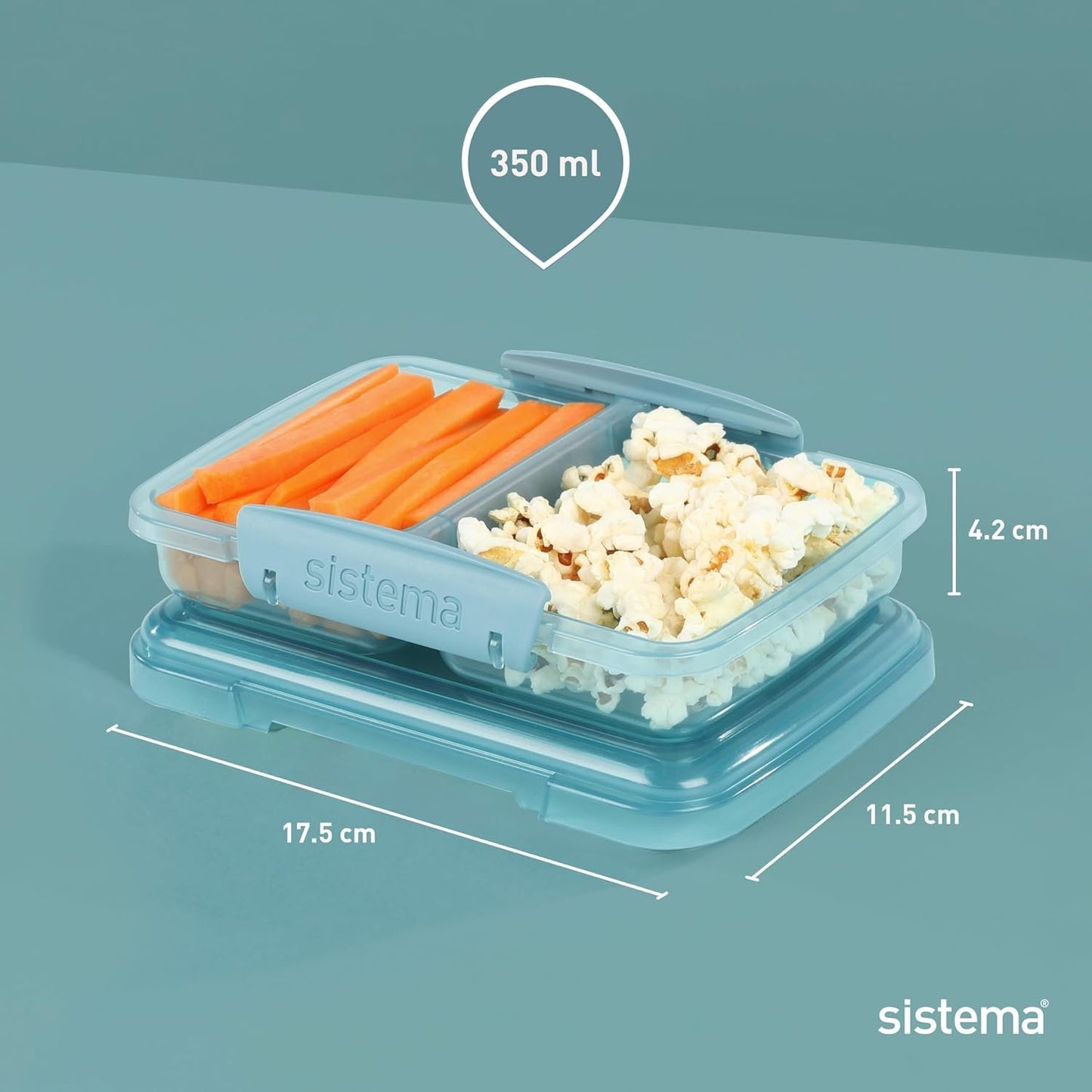 Sistema Ocean Bound Plastic Small Split Food Storage Container, 350 mL, BPA-Free, Teal or Blue (Not Selectable)