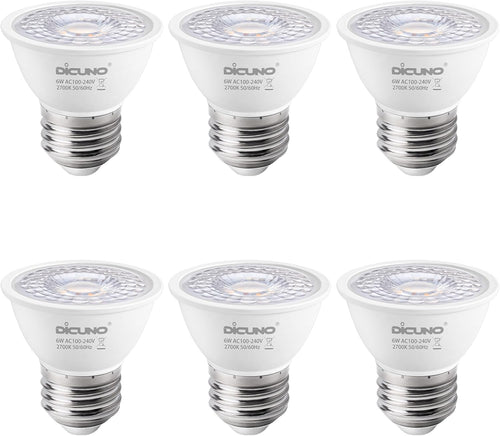 DiCUNO E27 LED Spotlight 6W, PAR16 LED Reflector Bulbs, Warm White 2700K, 50W Halogen Replacement, 500LM, CRI 90, Short Neck Light Bulb for Recessed Light, Non-dimmable, 60° Beam Angle, Pack of 6