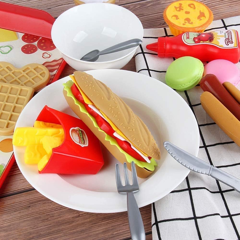 LiDi RC Fast Food Set 59 PCS Kitchen Toy Set for Pretend Play, Kitchen Accessories,Removable Food Toy, Kids Toddlers Play Food Toys, Party Favor Christmas Stocking Stuffers