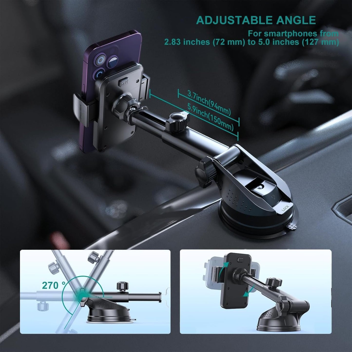 Car Phone Holder Phone Mount for Car Windshield Dashboard Automotive [Super Stable] Automobile Cell Phone Holder Fit for Most iPhone Android Smartphone