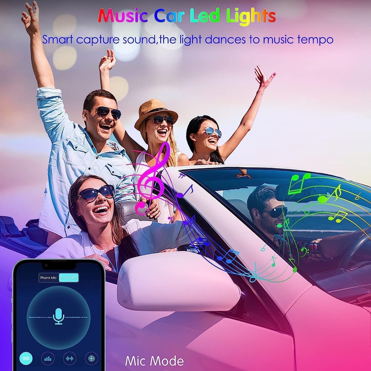 Keepsmile Car Accessories Interior Car LED Lights with Remote and APP Control Music Sync Color Change Under Dash RGB Car Lighting with Car Charger 12V 1A LED Lights for Car