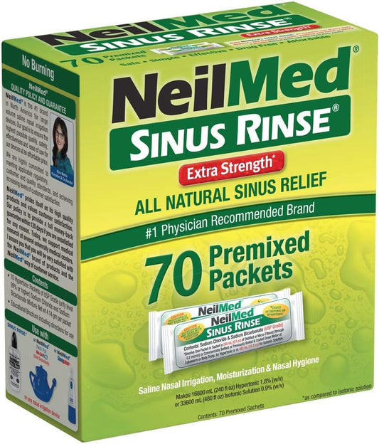 NeilMed's Sinus Rinse Extra Strength Pre-Mixed Hypertonic Packets-for Sinus Relief, 70 Count Box (Pack of 2)