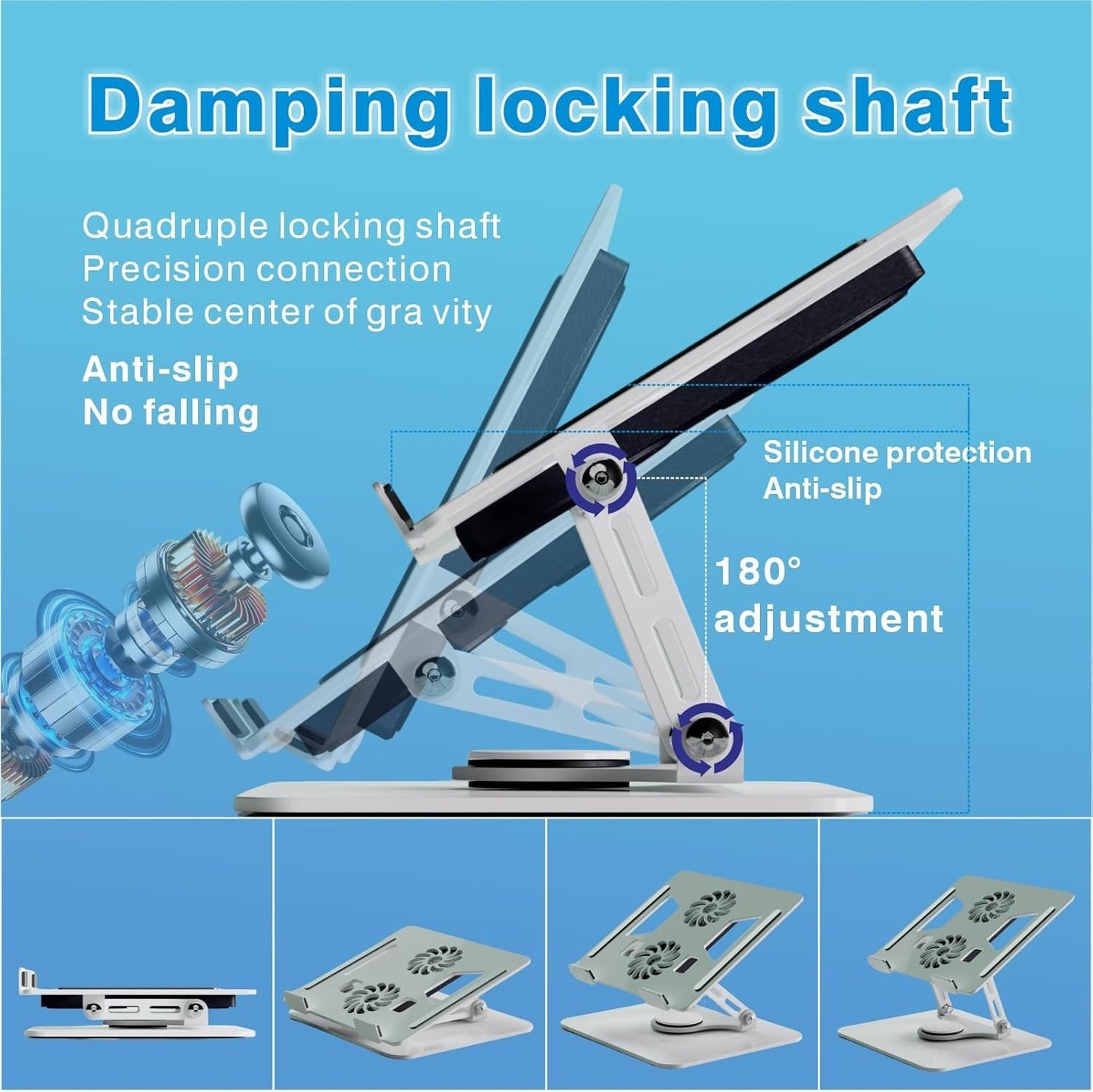 Adjustable Laptop Stand & Cooling Pad with Fan USB Hub Compatible with 10 to 15 Inches Notebook Computer, Ergonomic Computer Riser for Desk, Laptop Radiator-White