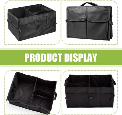 Sinytuto 1 PC Car Trunk Storage Bag, Large Capacity Waterproof Foldable Storage Box, Multi-Compartment Fixed Luggage Storage Bag, Car Storage Accessories, Universal for Most Cars (Black)
