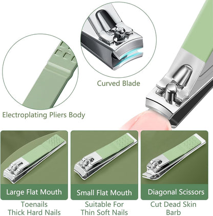 Toguma Manicure Set Nail Clippers Pedicure Kit 16 Pieces Stainless Steel Manicure Kit with Green Bag, Fingernail Toenail Clippers for Home Workplace Outdoor Travel (Green)